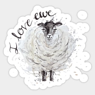 Sheep - Fuzzy Sheep - I love ewe Sticker